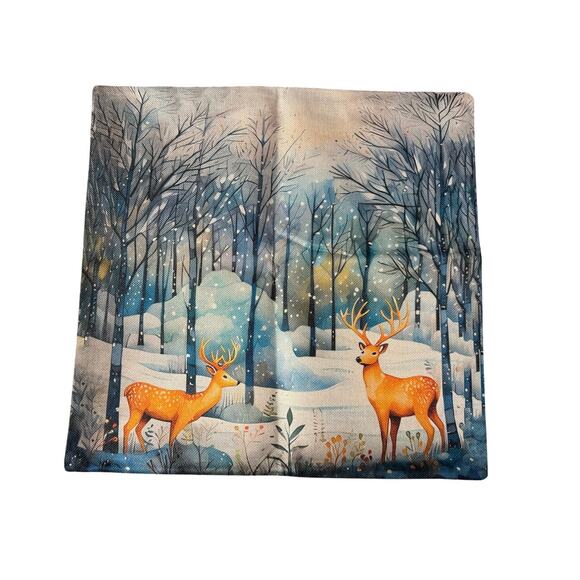 NWT New Winter Wonderland Deer‎ Holiday 4 Piece Set 100% Linen Pillowcase Covers - Picture 2 of 5